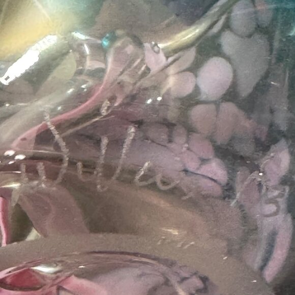 Hand-Blown Glass Vase With Pink & Blue Floral Design Unique Signed - Picture 8 of 10